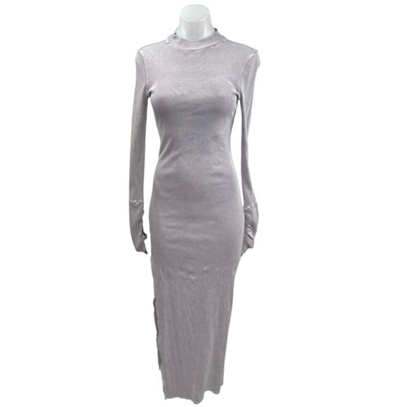 YFB Dresses & Skirts - YFB Women's Gray Tan Ribbed Mock Neck Long Sleeve Maxi Bodycon Sweater Dress S